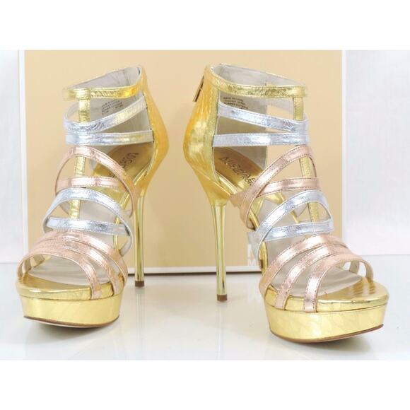Michael Kors Maddie Dress Platform High Heels Sandals Rose Gold Multi - Picture 5 of 11